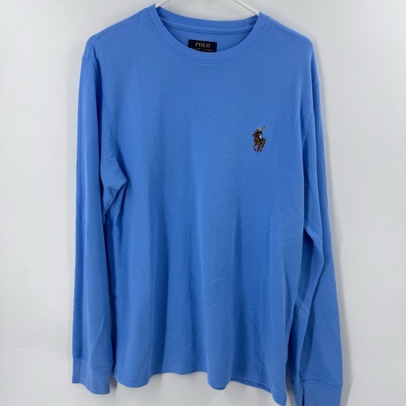 Original Polo Ralph Lauren Bear Riding Waffle Knit Thermal Size Large / Lt Blue - Picture 1 of 9
